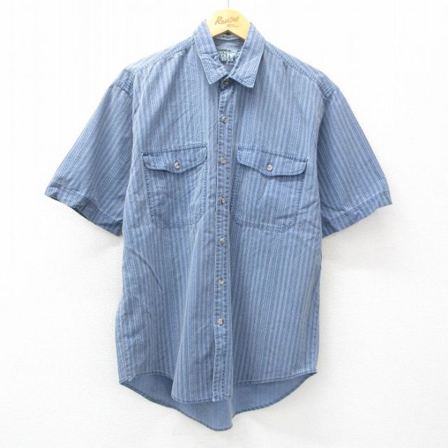 【50%OFF】L★古着 半袖 シャツ メンズ コットン 紺他 ネイビー 25apr11 中古 トップス