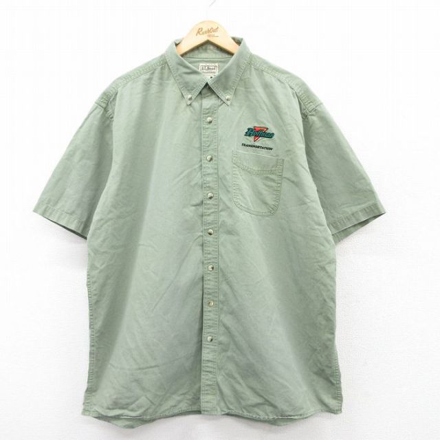 【50%OFF】XL★古着 エルエルビーン LLBEAN 半袖 シャツ メンズ 00年代 00s Hoffman 大きいサイズ ロング丈 コットン ボタンダウン 緑 グリーン 25apr12 中古 トップス