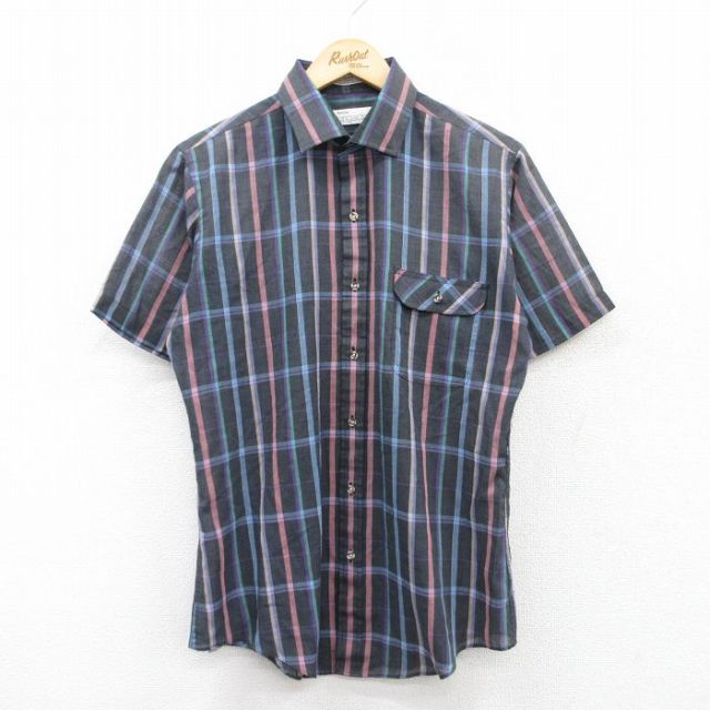 【50%OFF】M★古着 アロー 半袖 シャツ メンズ 黒他 ブラック チェック 25apr12 中古 トップス