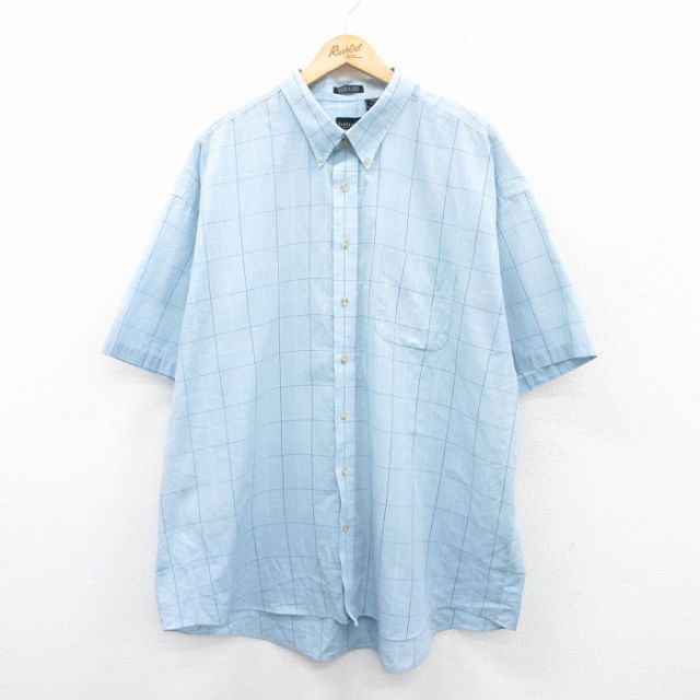 XL★古着 バンヒューセン 半袖 シャツ メンズ 大きいサイズ ボタンダウン 水色他 チェック 25apr12 中古 トップス