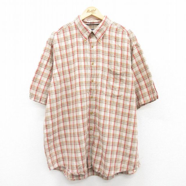 XL★古着 ノーティカ NAUTICA 半袖 ブランド シャツ メンズ 90年代 90s 大きいサイズ ボタンダウン ベージュ他 カーキ チェック 25apr17 中古 トップス