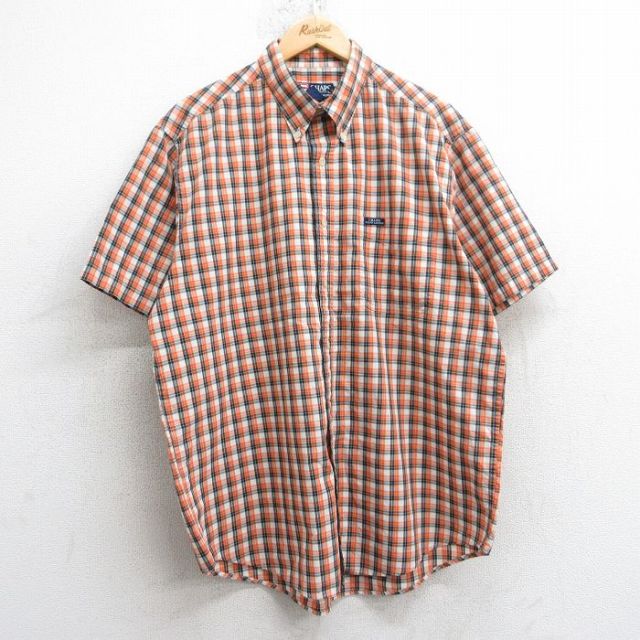XL★古着 ラルフローレン Ralph Lauren チャップス 半袖 ブランド シャツ メンズ 90年代 90s 大きいサイズ ボタンダウン オレンジ他 チェック 25apr17 中古 トップス