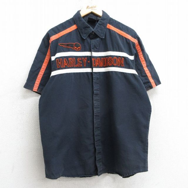 XL★古着 ハーレーダビッドソン Harley Davidson 半袖 シャツ メンズ スカル コットン 黒他 ブラック 25apr17 中古 トップス