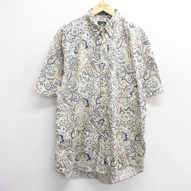 XL★古着 GANT 半袖 シャツ メンズ 90年代 90s ペイズリー柄 大きいサイズ コットン ボタンダウン USA製 ベージュ他 カーキ 【spe】 25apr18 中古 トップス