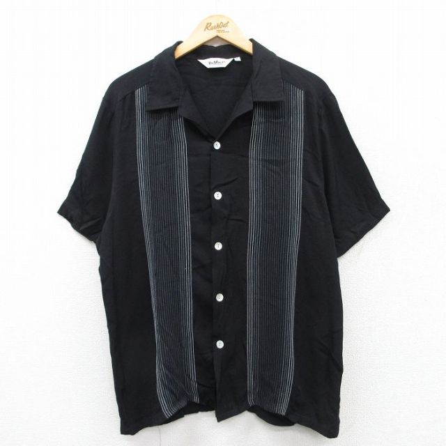 XL★古着 半袖 シャツ メンズ 80年代 80s 開襟 オープンカラー USA製 黒 ブラック 25apr18 中古 トップス