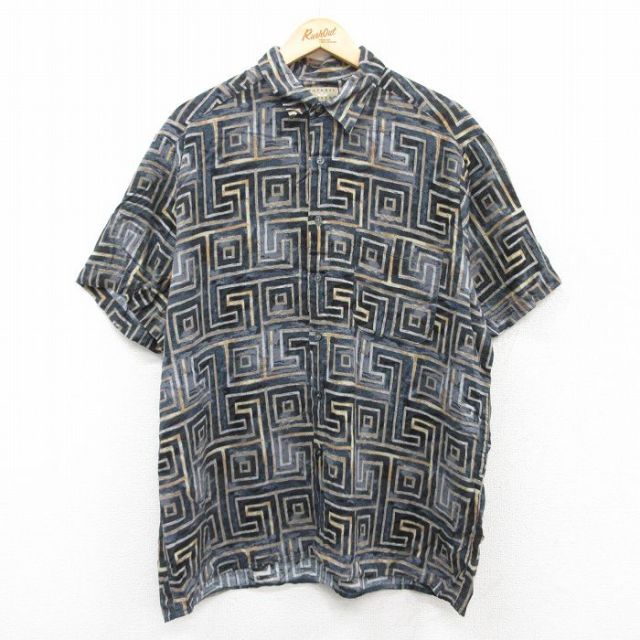 XL★古着 半袖 シャツ メンズ 00年代 00s 紺他 ネイビー 25apr18 中古 トップス