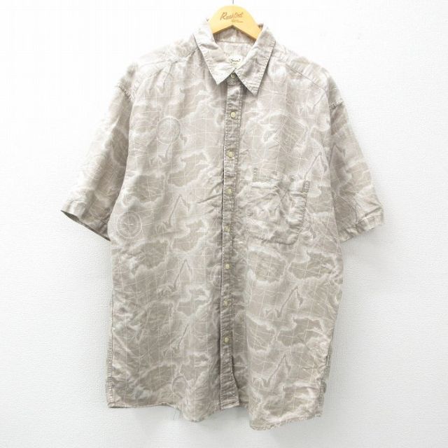 【50%OFF】XL★古着 エディーバウアー 半袖 シャツ メンズ 00年代 00s 総柄 大きいサイズ ロング丈 リネン グレー他 【spe】 25apr19 中古 トップス