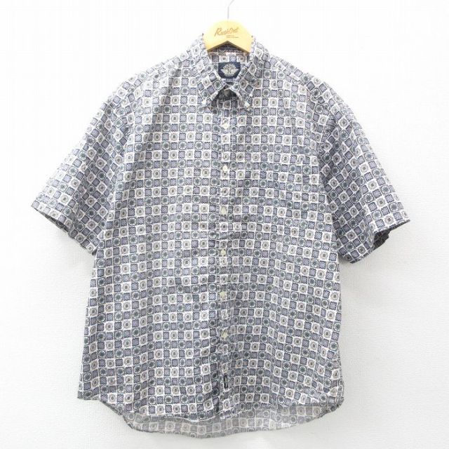 XL★古着 ドッカーズ 半袖 シャツ メンズ 90年代 90s 総柄 大きいサイズ コットン ボタンダウン 紺他 ネイビー 【spe】 25apr19 中古 トップス