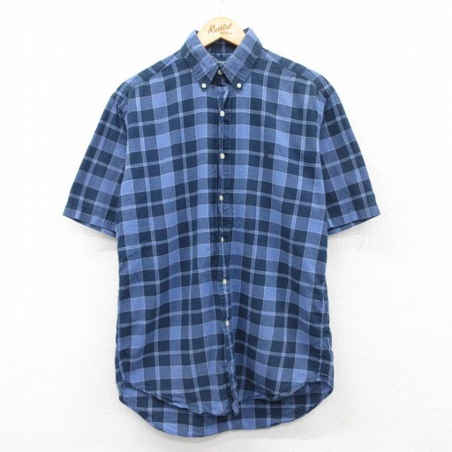 M★古着 ラルフローレン Ralph Lauren ゴルフ 半袖 ブランド シャツ メンズ 90年代 90s ワンポイントロゴ TILDEN コットン ボタンダウン 紺他 ネイビー チェック 【spe】 25apr19 中古 トップス