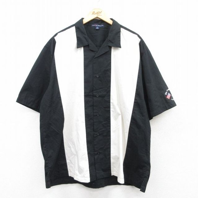 【50%OFF】XL★古着 半袖 シャツ メンズ ゴルフ 国旗 大きいサイズ ロング丈 開襟 オープンカラー 黒他 ブラック 25apr19 中古 トップス