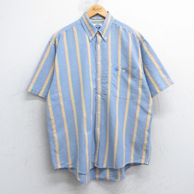XL★古着 ドッカーズ 半袖 シャツ メンズ 90年代 90s ワンポイントロゴ コットン ボタンダウン 薄紺他 ネイビー ストライプ 25apr19 中古 トップス