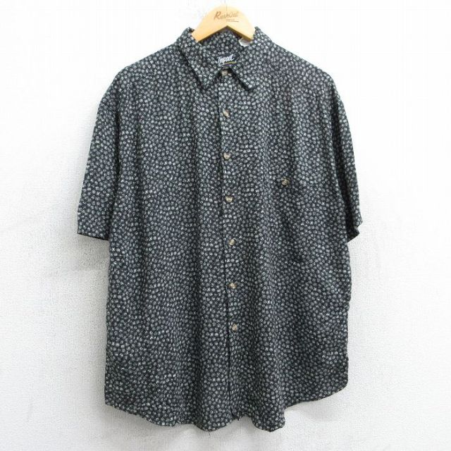 XL★古着 半袖 シャツ メンズ 90年代 90s 総柄 レーヨン 黒他 ブラック 25apr19 中古 トップス