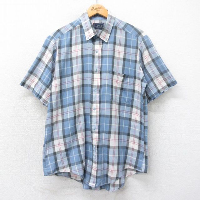L★古着 リーバイス Levis 半袖 シャツ メンズ 90年代 90s ボタンダウン 薄紺他 ネイビー チェック 25apr19 中古 トップス