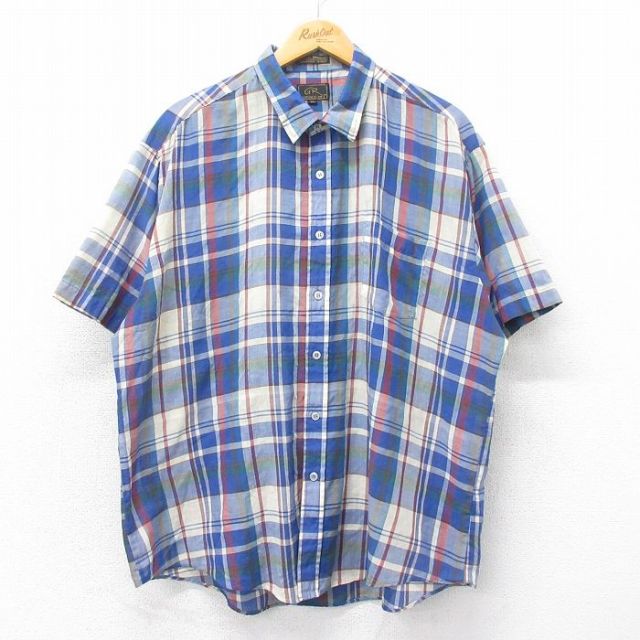 【50%OFF】XL★古着 半袖 シャツ メンズ 90年代 90s 大きいサイズ 紺他 ネイビー チェック 25apr19 中古 トップス