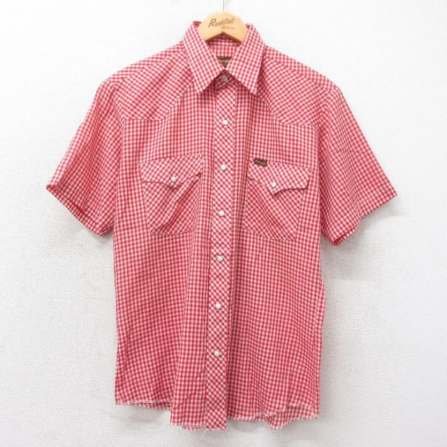 M★古着 ラングラー Wrangler 半袖 ウエスタン シャツ メンズ 80年代 80s USA製 赤他 レッド ギンガム チェック 25apr19 中古 トップス
