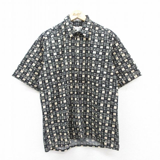 L★古着 ピエールカルダン pierre cardin 半袖 シャツ メンズ 90年代 90s コットン 黒他 ブラック 25apr19 中古 トップス
