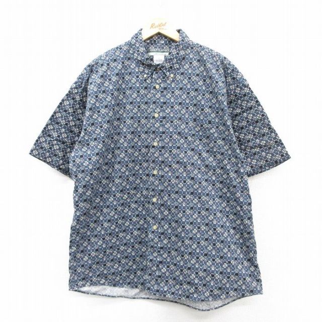 XL★古着 マンシングウェア 半袖 シャツ メンズ 大きいサイズ コットン ボタンダウン 紺 ネイビー 25apr19 中古 トップス
