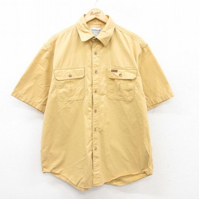 XL★古着 カーハート Carhartt 半袖 シャツ メンズ コットン 黄 イエロー 25apr19 中古 トップス