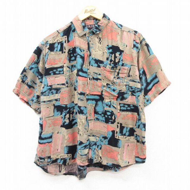 M★古着 半袖 シャツ メンズ 90年代 90s レーヨン ベージュ他 カーキ 25apr19 中古 トップス