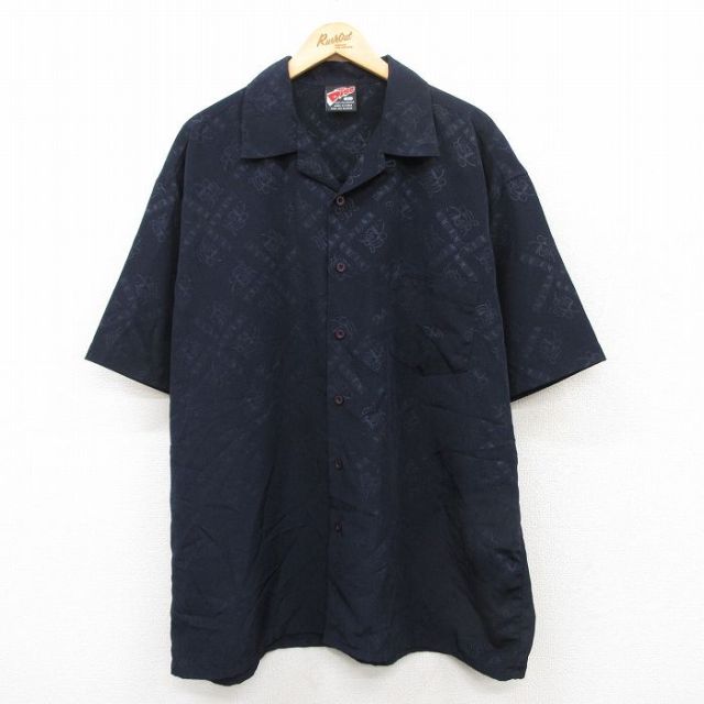 XL★古着 半袖 シャツ メンズ Phat PAPA 大きいサイズ ロング丈 開襟 オープンカラー 紺他 ネイビー 25apr19 中古 トップス