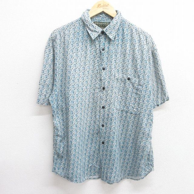 90s 半袖シャツ 総柄 ネイビー L | 古着