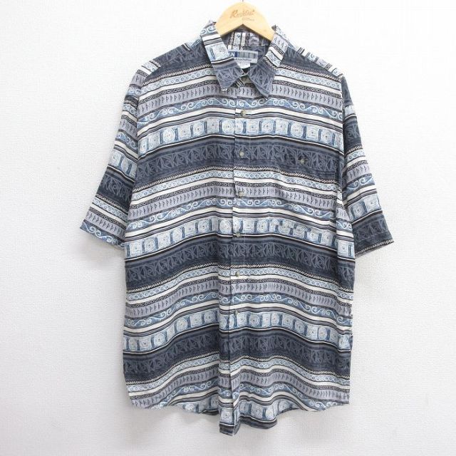 【50%OFF】半袖シャツ 総柄 ネイビー XL | 古着