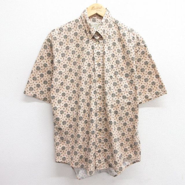L★古着 半袖 シャツ メンズ 00年代 00s 総柄 コットン ボタンダウン ベージュ他 カーキ 25apr21 中古 トップス