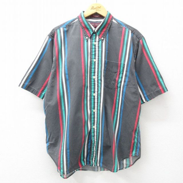 【50%OFF】半袖シャツ グレーストライプ XL | 古着