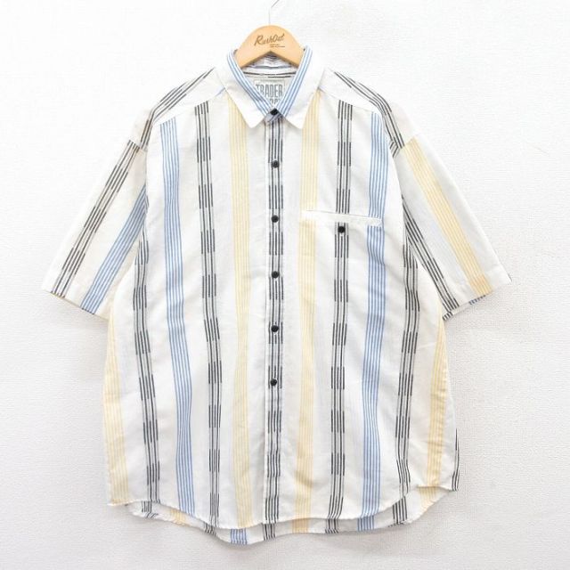 XL★古着 半袖 シャツ メンズ 90年代 90s 白他 ホワイト ストライプ 25apr23 中古 トップス
