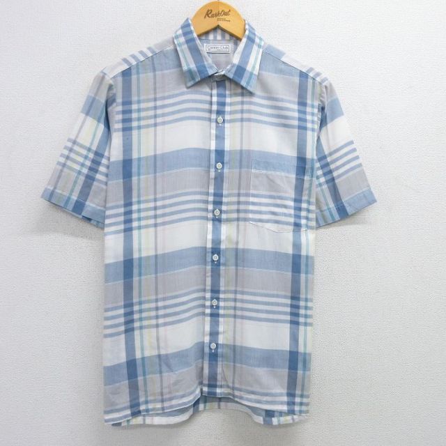 M★古着 半袖 シャツ メンズ 90年代 90s USA製 薄紺他 ネイビー チェック 25apr23 中古 トップス