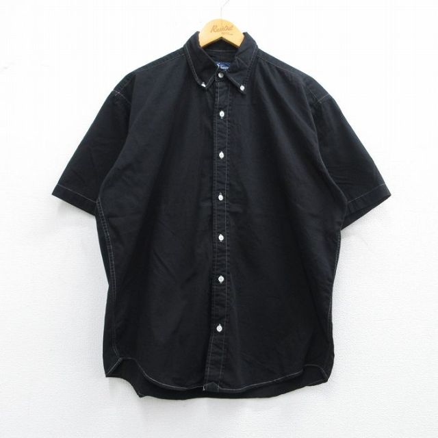 XL★古着 ラルフローレン Ralph Lauren 半袖 ブランド シャツ メンズ 90年代 90s ワンポイントロゴ BLAKE コットン ボタンダウン 黒 ブラック 25apr23 中古 トップス