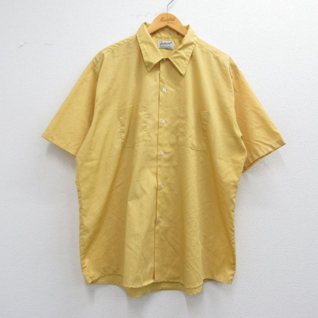XL★古着 半袖 シャツ メンズ 70年代 70s 大きいサイズ ロング丈 黄 イエロー 25apr23 中古 トップス