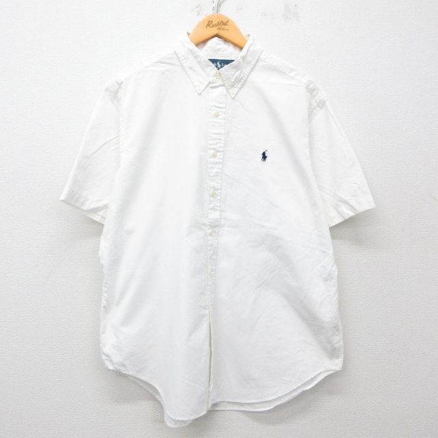 XL★古着 ラルフローレン Ralph Lauren 半袖 ブランド シャツ メンズ 90年代 90s ワンポイントロゴ 大きいサイズ コットン ボタンダウン 白 ホワイト 25apr23 中古 トップス