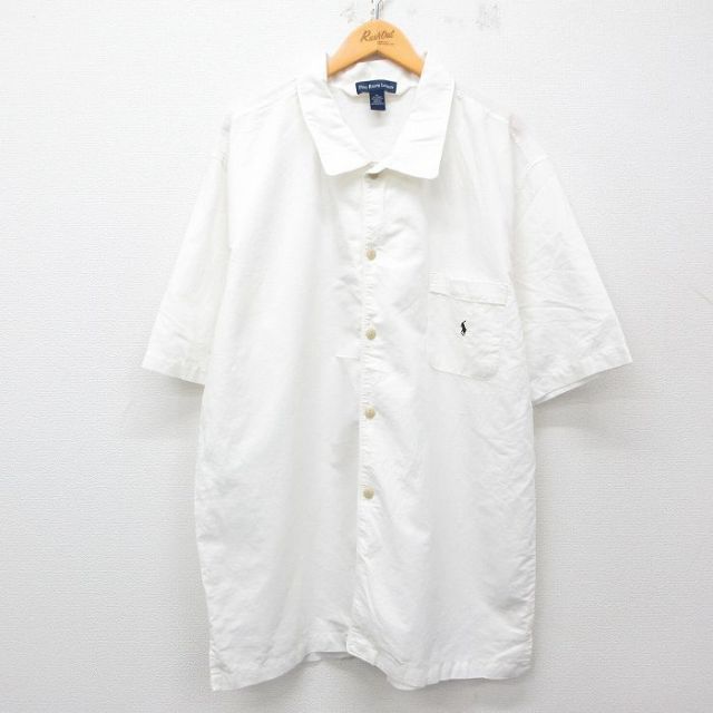 XL★古着 ラルフローレン Ralph Lauren 半袖 ブランド シャツ メンズ ワンポイントロゴ ロング丈 リネン 白 ホワイト 【spe】 25apr23 中古 トップス
