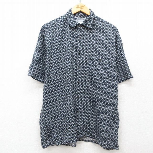 00s 半袖シャツ 総柄 ネイビー L | 古着
