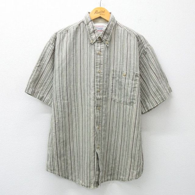 XL★古着 ビューグルボーイ 半袖 シャツ メンズ 00年代 00s ボタンダウン 緑系他 グリーン ストライプ 25apr23 中古 トップス