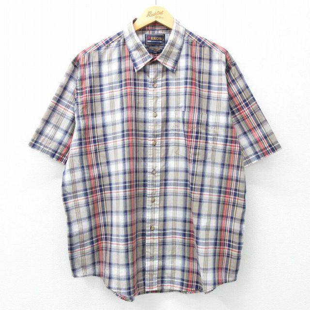 【50%OFF】アロー 半袖シャツ ネイビーチェック XL | 古着