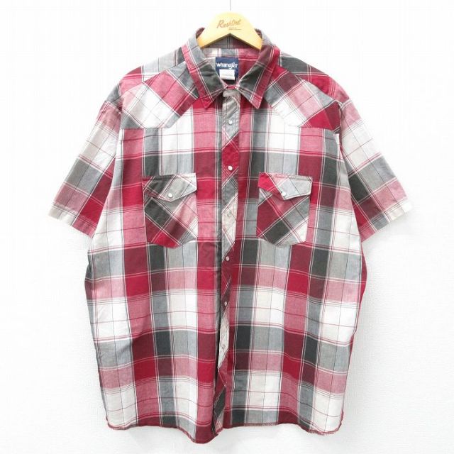 XL★古着 ラングラー Wrangler 半袖 ウエスタン シャツ メンズ 00年代 00s 大きいサイズ エンジ他 チェック 25apr23 中古 トップス