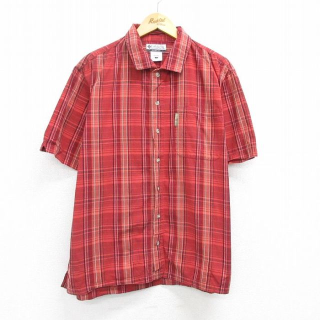 【50%OFF】XL★古着 コロンビア COLUMBIA 半袖 シャツ メンズ 00年代 00s コットン 赤他 レッド チェック 25apr25 中古 トップス
