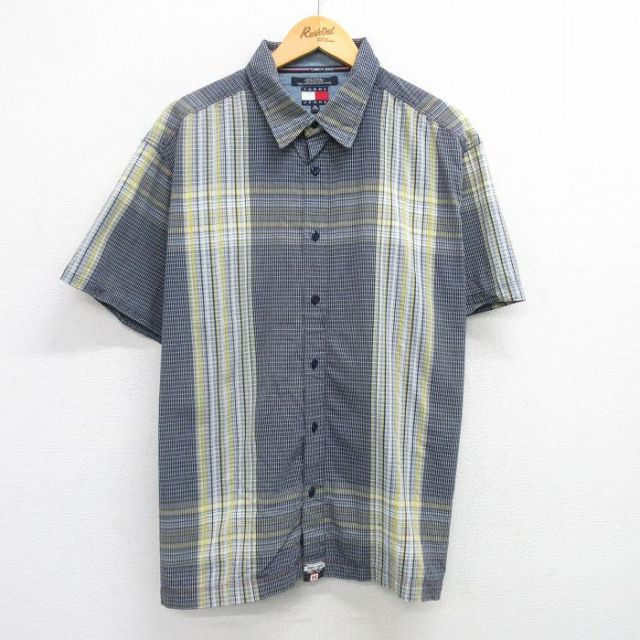 【50%OFF】トミーヒルフィガー 半袖シャツ ネイビーチェック XL | 古着