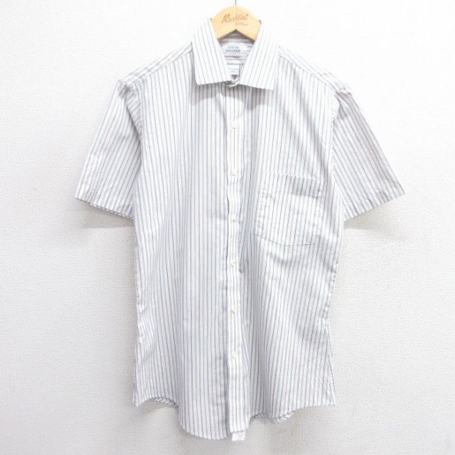 M★古着 アロー 半袖 シャツ メンズ 90年代 90s USA製 紺他 ネイビー ストライプ 25apr25 中古 トップス
