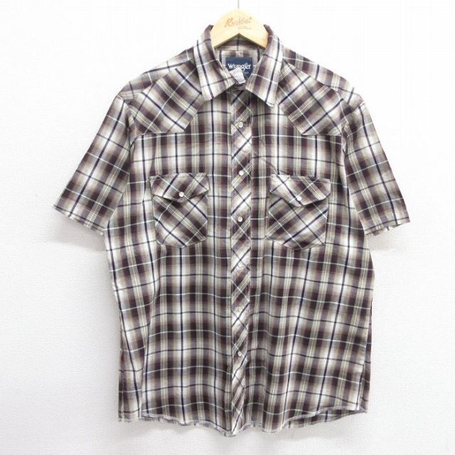 XL★古着 ラングラー Wrangler 半袖 ウエスタン シャツ メンズ エンジ他 チェック 25apr25 中古 トップス