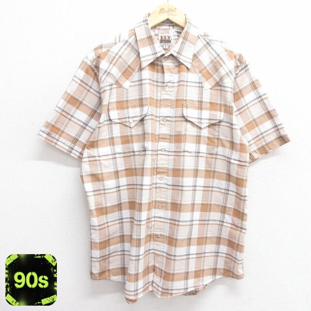 ELY 90s 半袖ウエスタンシャツ チェック カーキ XL | 古着