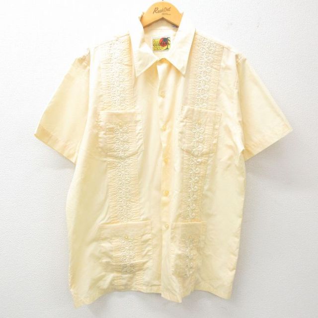 XL★古着 HABAND 半袖 キューバ シャツ メンズ 90年代 90s 黄 イエロー 25apr26 中古 トップス