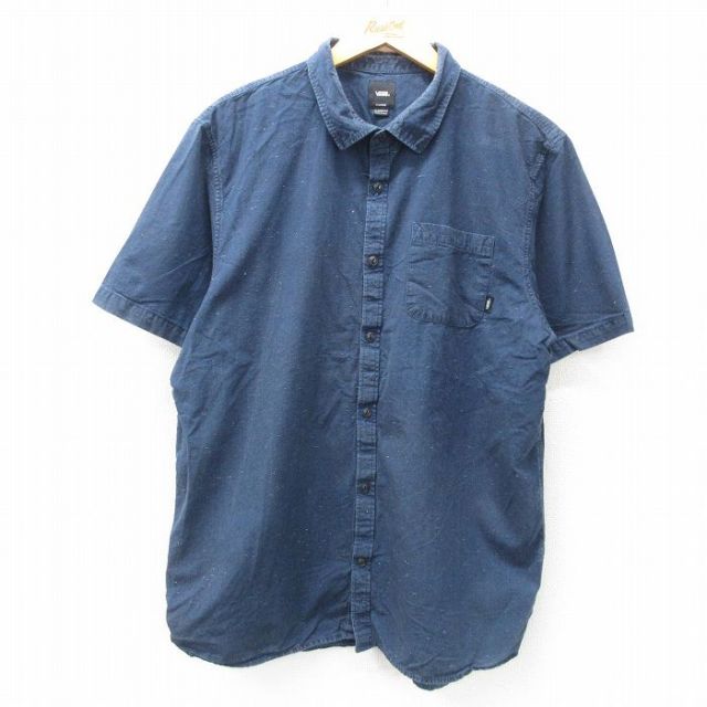 L★古着 バンズ VANS 半袖 シャツ メンズ 紺 ネイビー 25apr26 中古 トップス