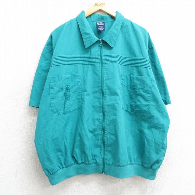 XL★古着 半袖 フルジップ トップス メンズ 90年代 90s 大きいサイズ 青緑 25apr26 中古