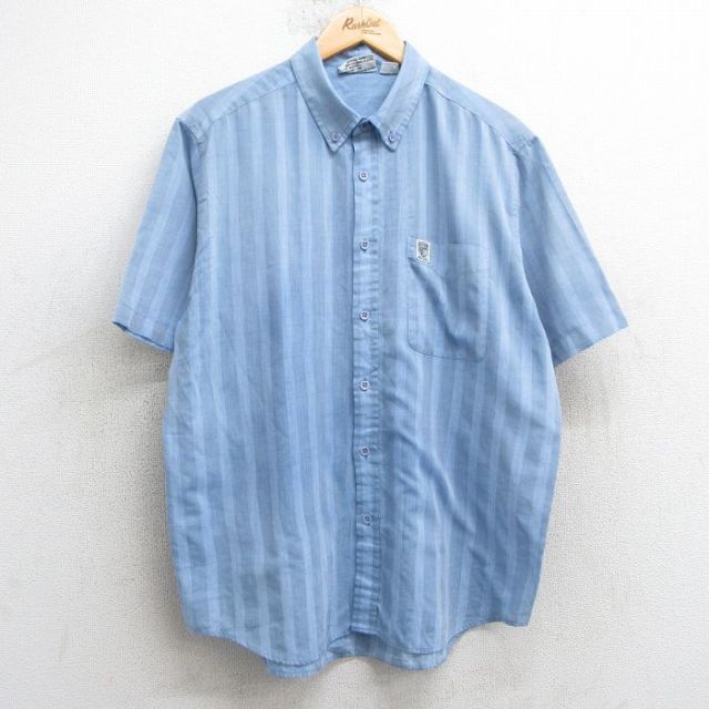L★古着 半袖 シャツ メンズ 90年代 90s BRITTANIA ボタンダウン 薄紺他 ネイビー ストライプ 25apr26 中古 トップス