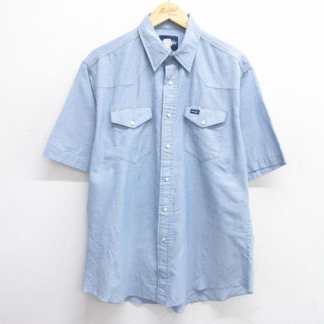 XL★古着 ラングラー Wrangler 半袖 ウエスタン シャツ メンズ 薄紺 ネイビー 25apr28 中古 トップス