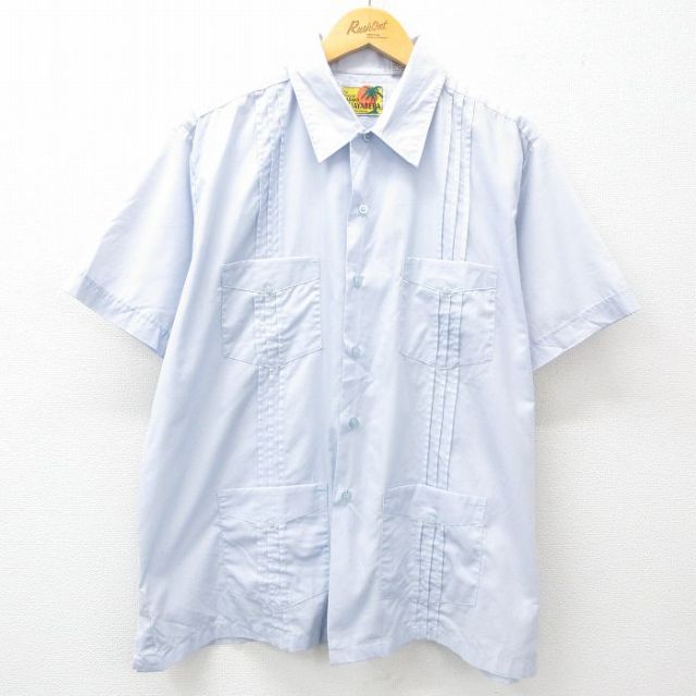 XL★古着 HABAND 半袖 キューバ シャツ メンズ 90年代 90s 薄紺 ネイビー 25apr28 中古 トップス