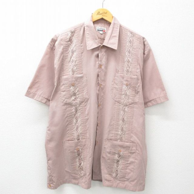 XL★古着 半袖 キューバ シャツ メンズ ベージュ系 カーキ 25apr28 中古 トップス